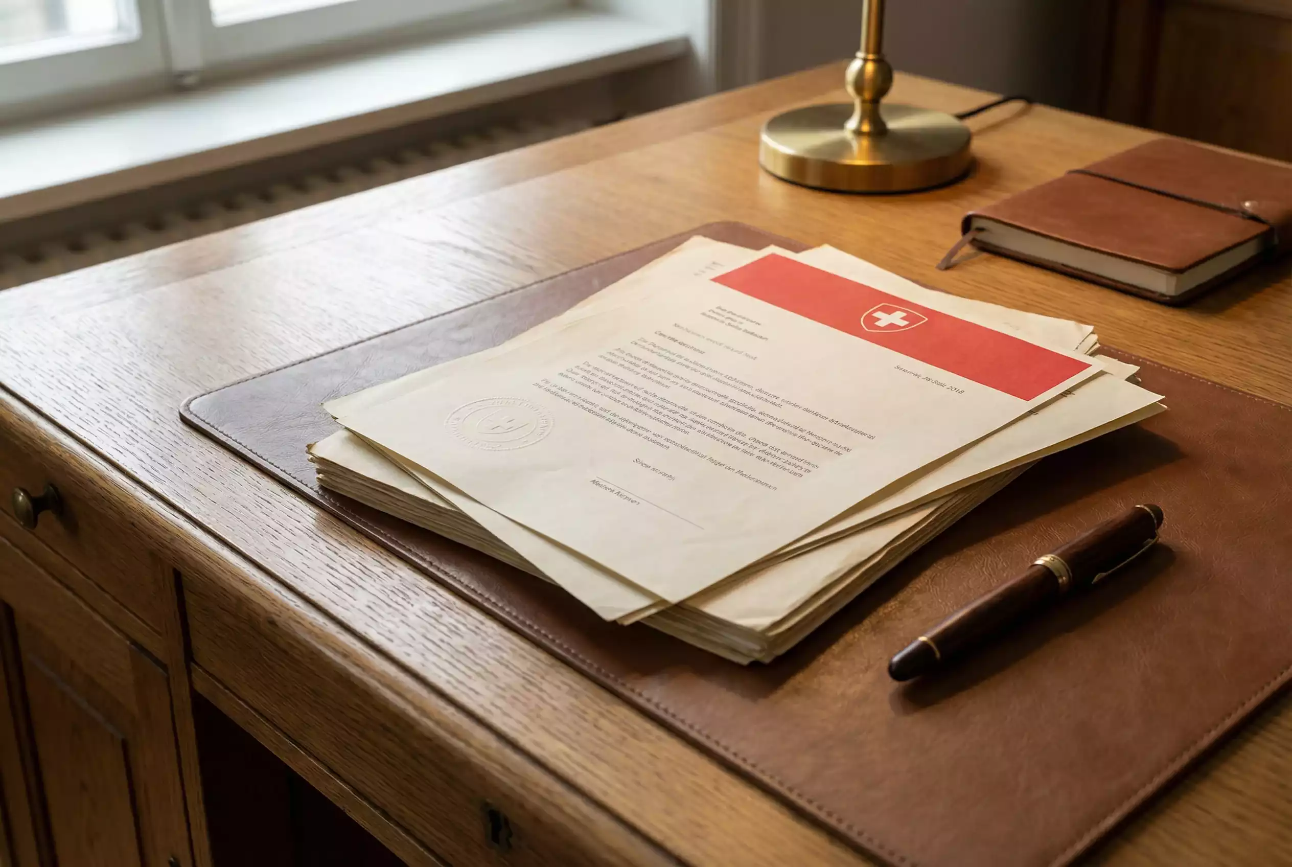 Rechtsdokument mit Schweizer Kreuz symbolisiert Gesetzgebung