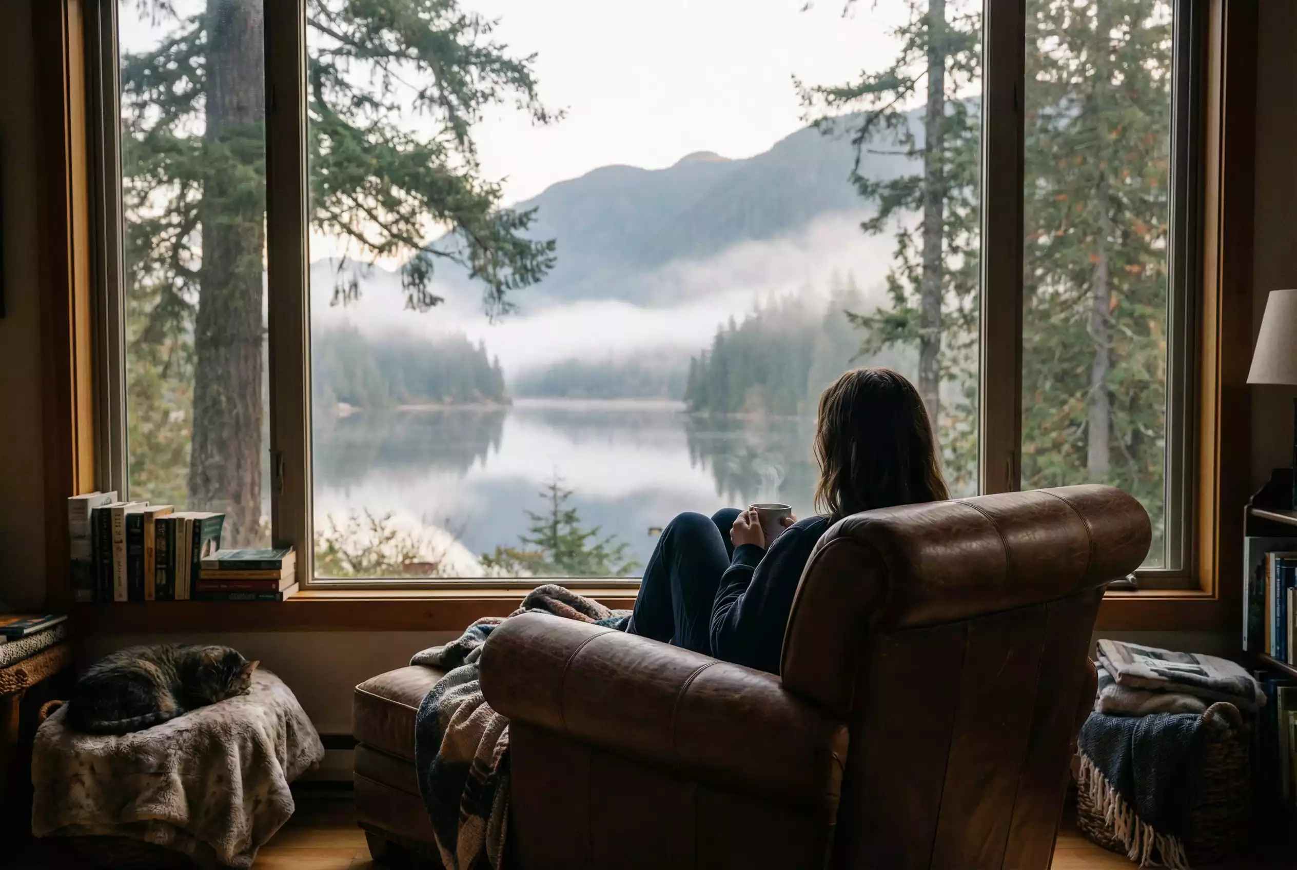 Ruhiger Moment der Reflexion mit Blick aus dem Fenster