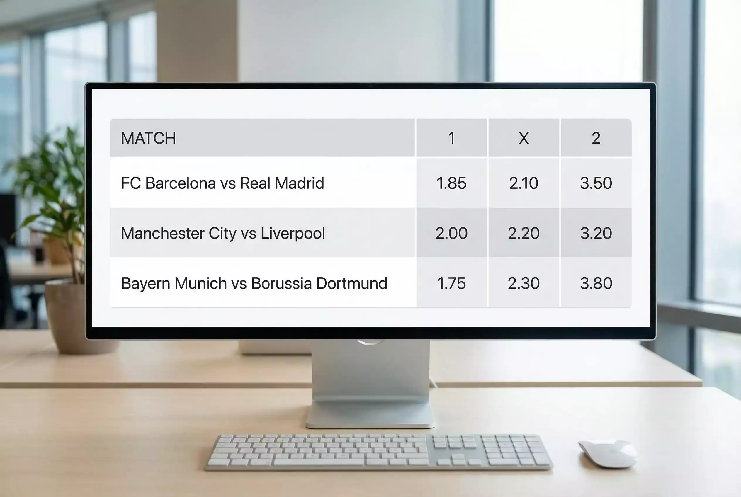 Übersichtliche Darstellung von Wettquoten auf einem Bildschirm mit Tabellenansicht